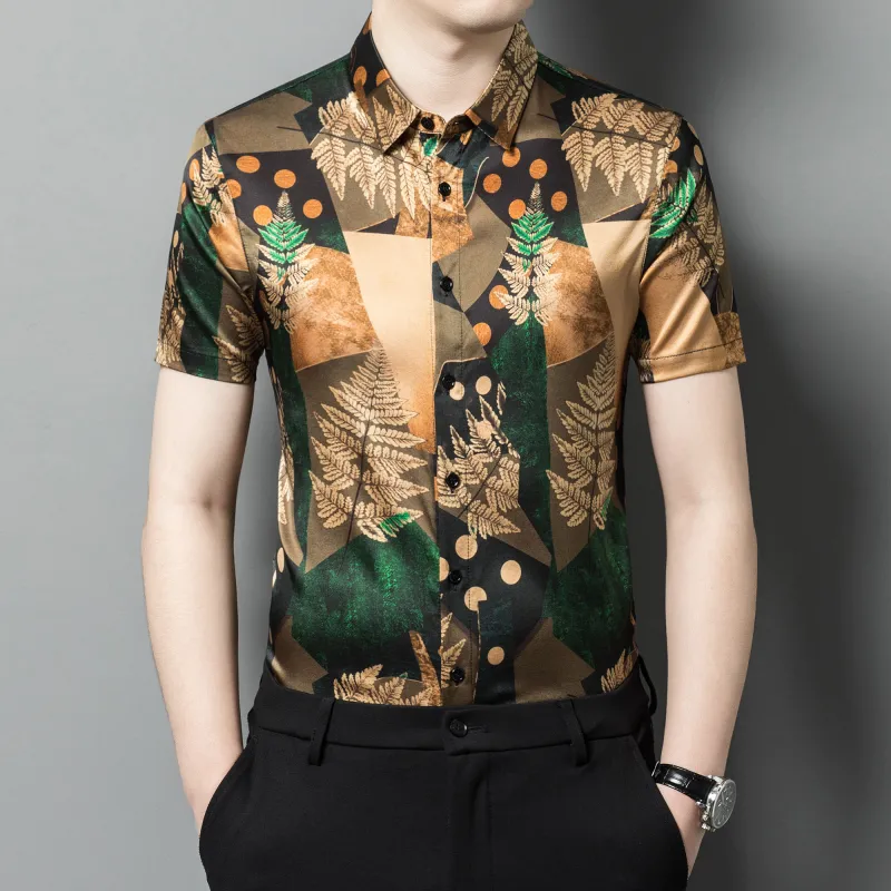 PIERRE CARDIN Shirt Men's Green Gold Illusion Dress-2