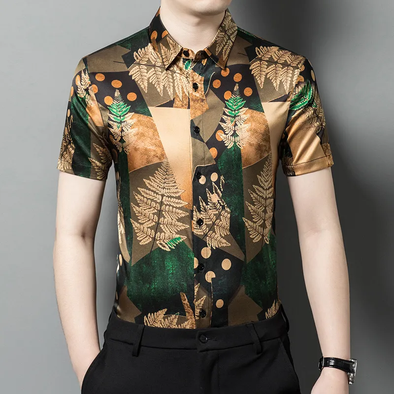 PIERRE CARDIN Shirt Men's Green Gold Illusion Dress-4