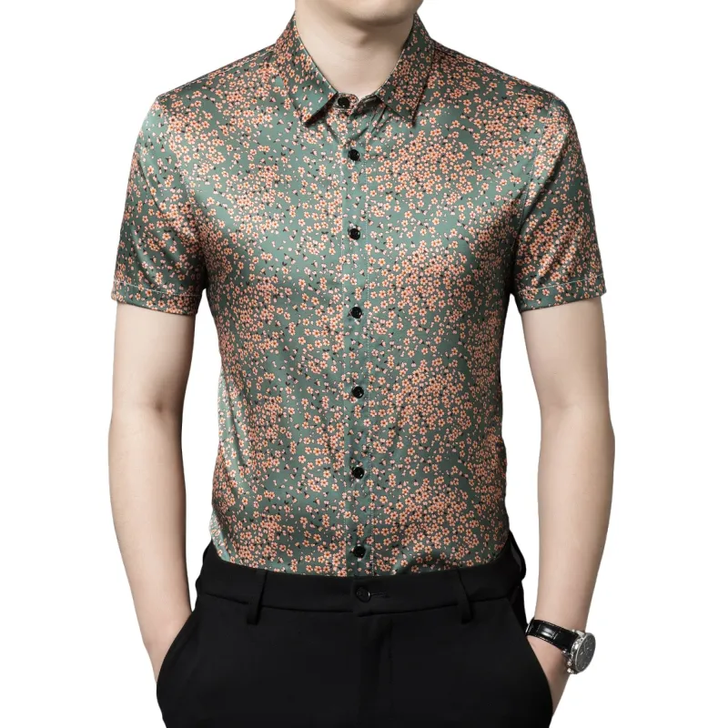 PIERRE CARDIN Shirt Men's Green Cherry Blossoms-3