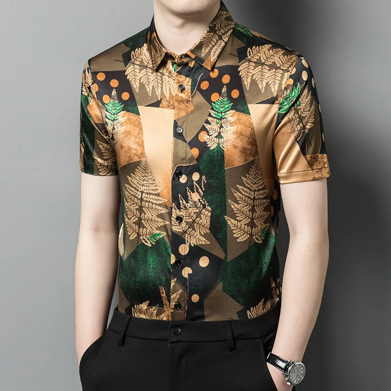 PIERRE CARDIN Shirt Men's Green Gold Illusion Dress-3