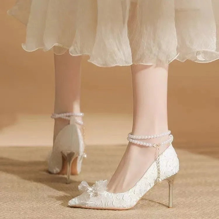 GEJIANI Slim Heel High Heels Women's Beige-1