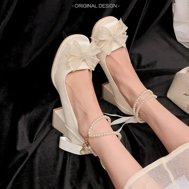GEJIANI Chunky Heel High Heels Women's Beige-2