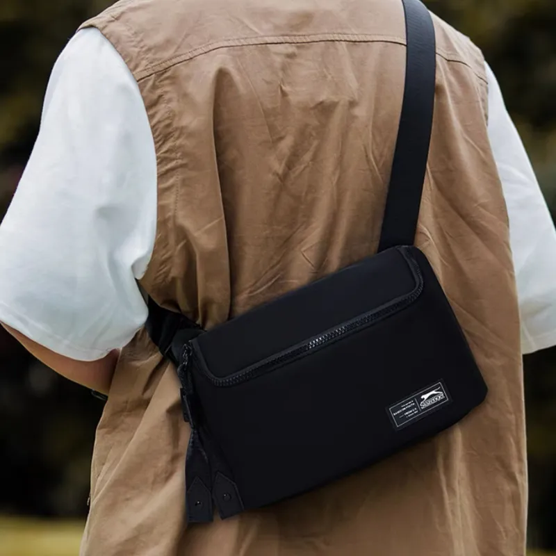 Slazenger Fabric Messenger Bag Fanny Pack Sling Bag Shoulder Bag Crossbody Bag Regular Obsidian Black/Beige-5