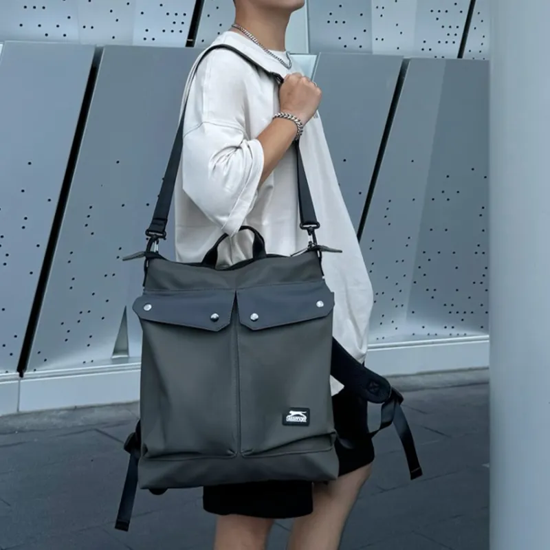 Slazenger Large Capacity Water-Repellent PU Backpack Unisex Vintage Gray/Khaki-3