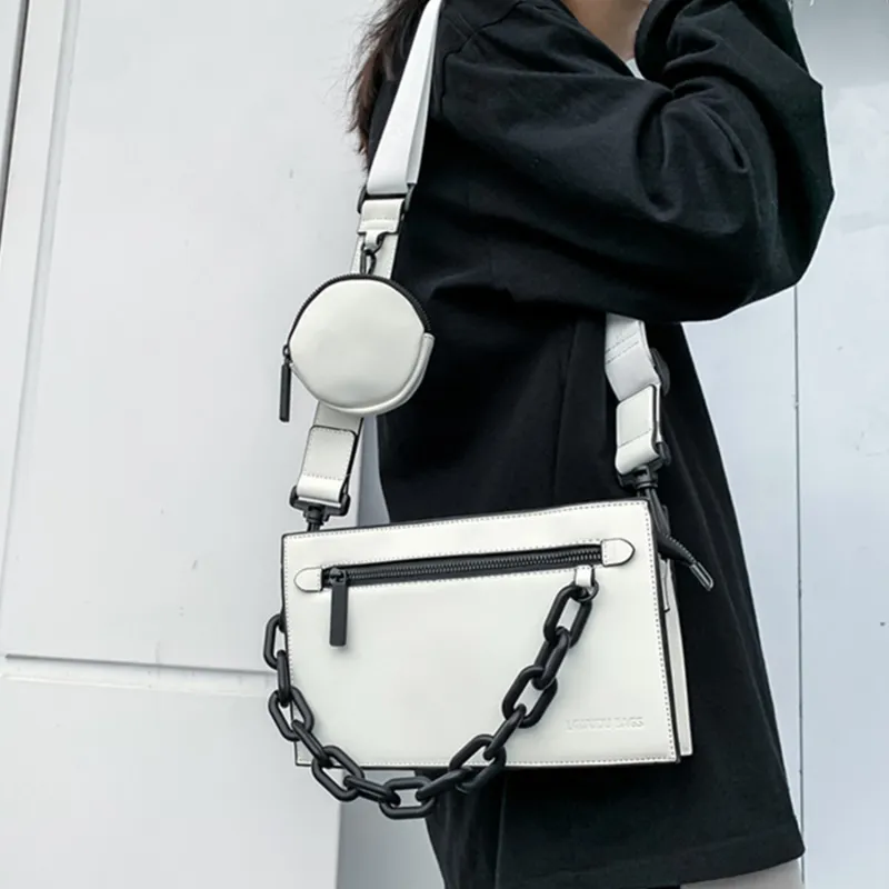 Slazenger PU Urban Techwear Double Chain Bag Camera Bag Crossbody Bag Small Size Unisex Black Gray White Cyan-2