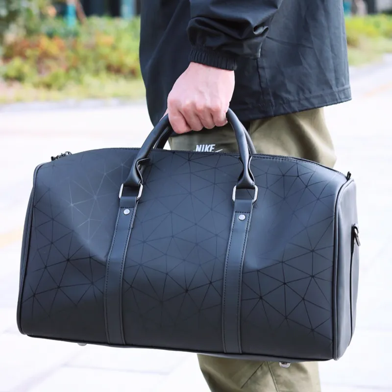 Slazenger PU Luggage Bag, Gym Bag, Training Bag, Handbag Unisex Black Diamond Pattern-4