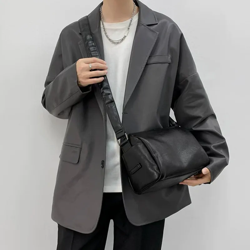 Slazenger PU Adjustable Strap Street Style Shoulder Bag Crossbody Bag Regular Unisex Black/Dark Gray/Khaki-5