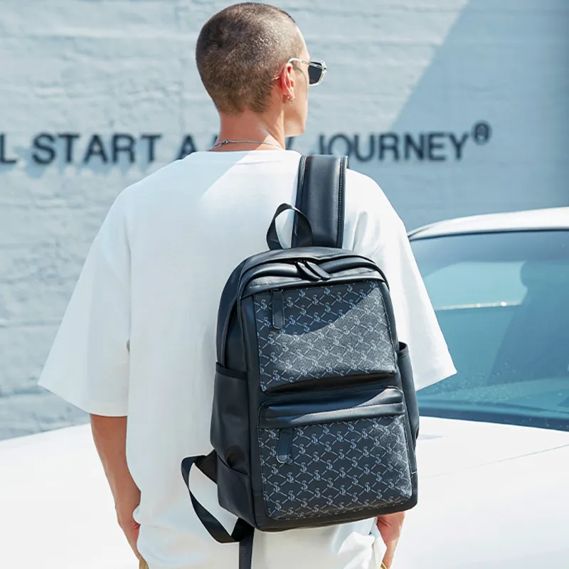 Slazenger Soft Leather Backpack Regular Unisex Pattern Black-4