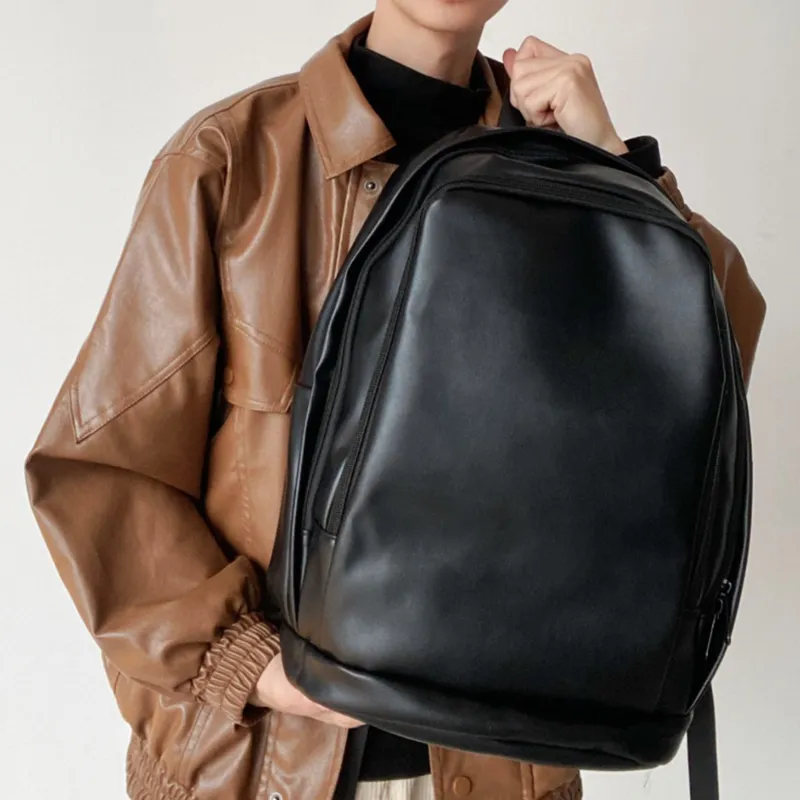 Slazenger Minimalist Soft Leather Travel Student Backpack Unisex Black/White Dark Brown-4