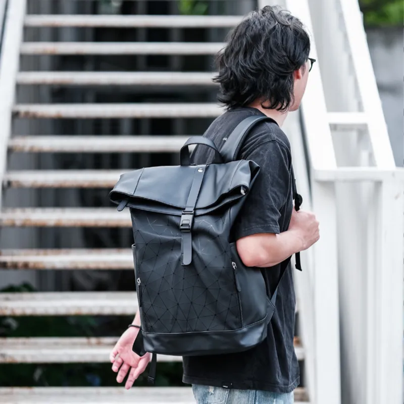 Slazenger PU Soft Leather Backpack Regular Unisex Black/Black With Hexagonal Pattern-4