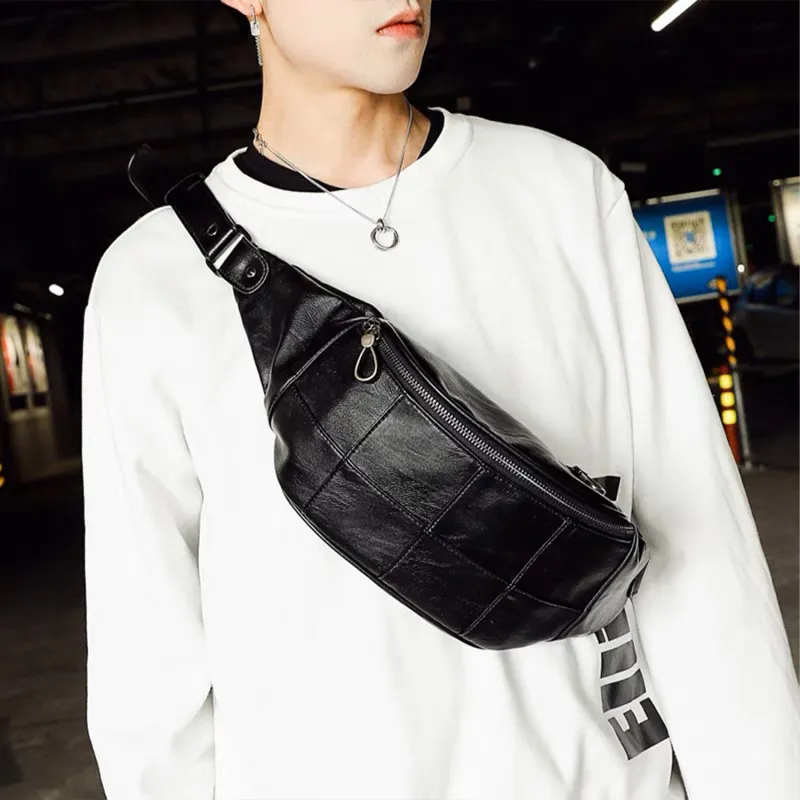 Slazenger PU Soft Leather Sling Bag Fanny Pack Crossbody Bags Small Size Men's Black-3