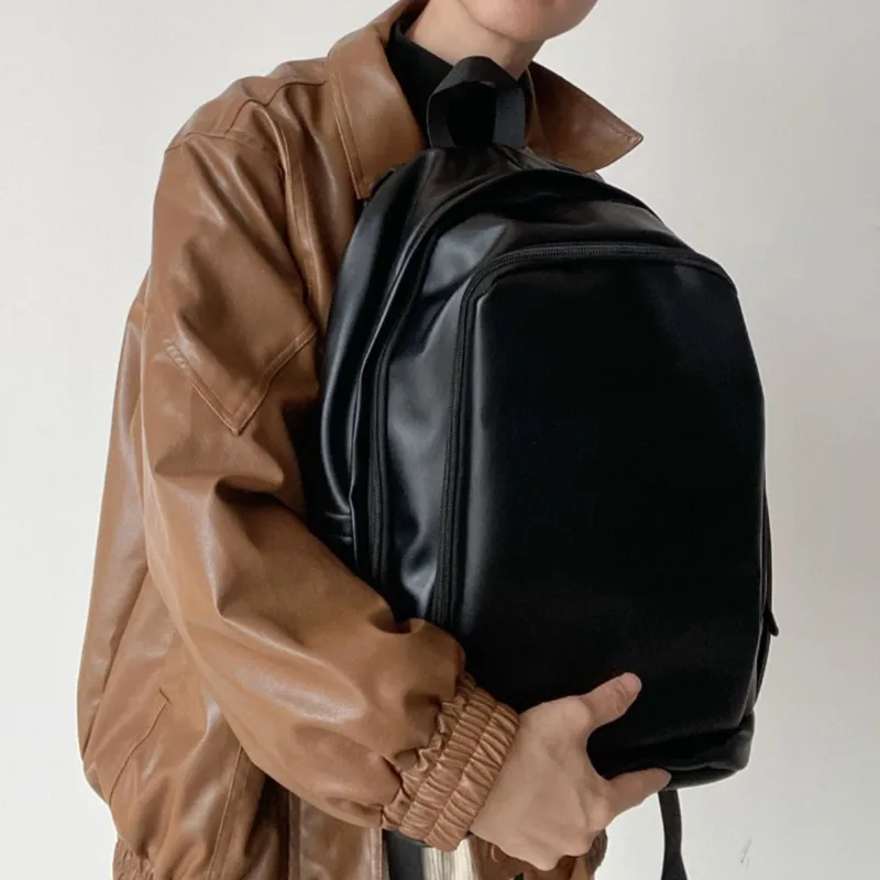 Slazenger Minimalist Soft Leather Travel Student Backpack Unisex Black/White Dark Brown-3