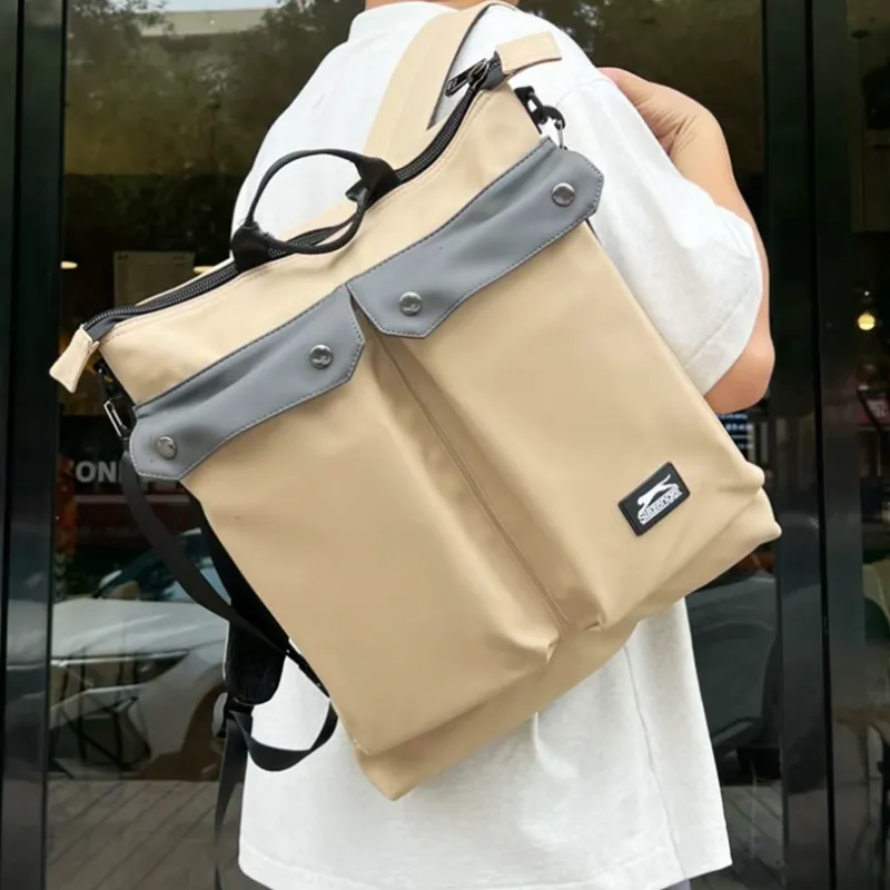 Slazenger Large Capacity Water-Repellent PU Backpack Unisex Vintage Gray/Khaki-9