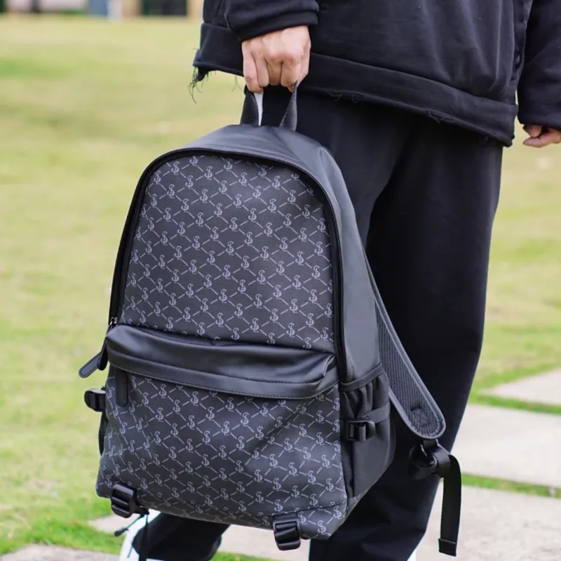 Slazenger Soft Leather Backpack Regular Men's Pattern Black-4