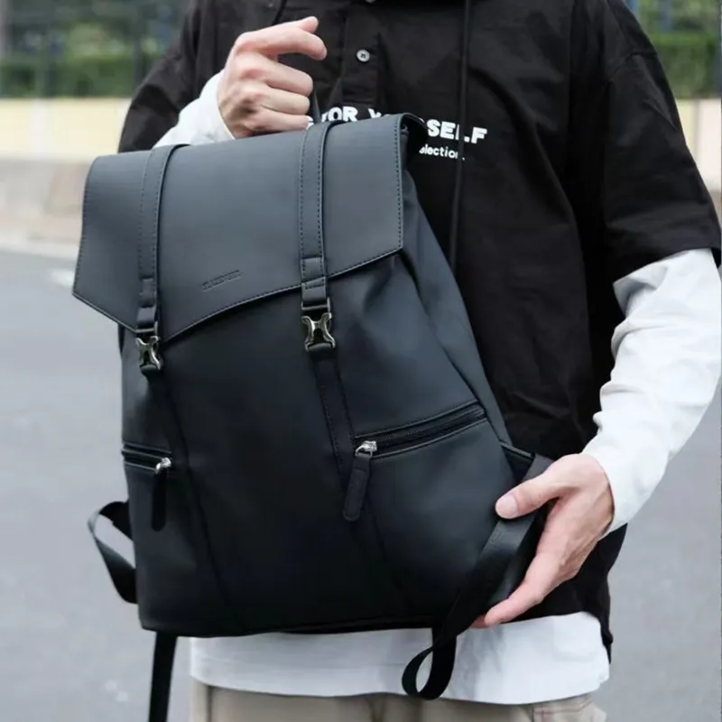 Slazenger PU Leather Patchwork Backpack Large Size Unisex Graphite Black-6