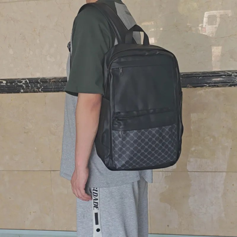Slazenger PU Cortex Street Multi Pocket Zip Closure Students Backpack Laptop Bag Backpack Regular Unisex Pattern Black-2