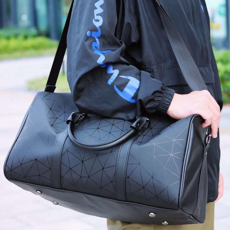 Slazenger PU Luggage Bag, Gym Bag, Training Bag, Handbag Unisex Black Diamond Pattern-5