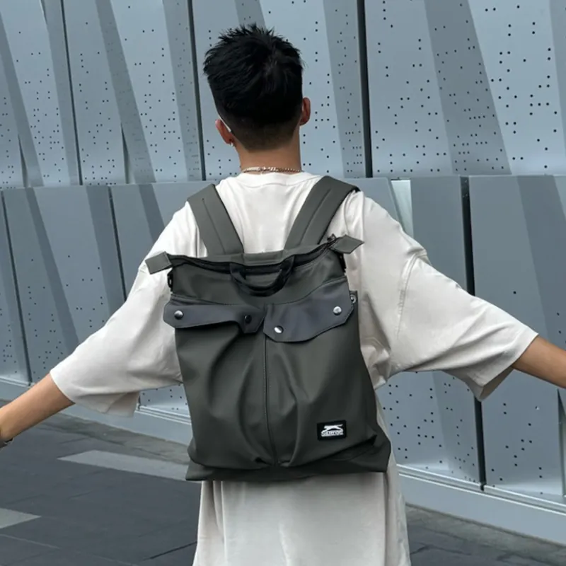 Slazenger Large Capacity Water-Repellent PU Backpack Unisex Vintage Gray/Khaki-4