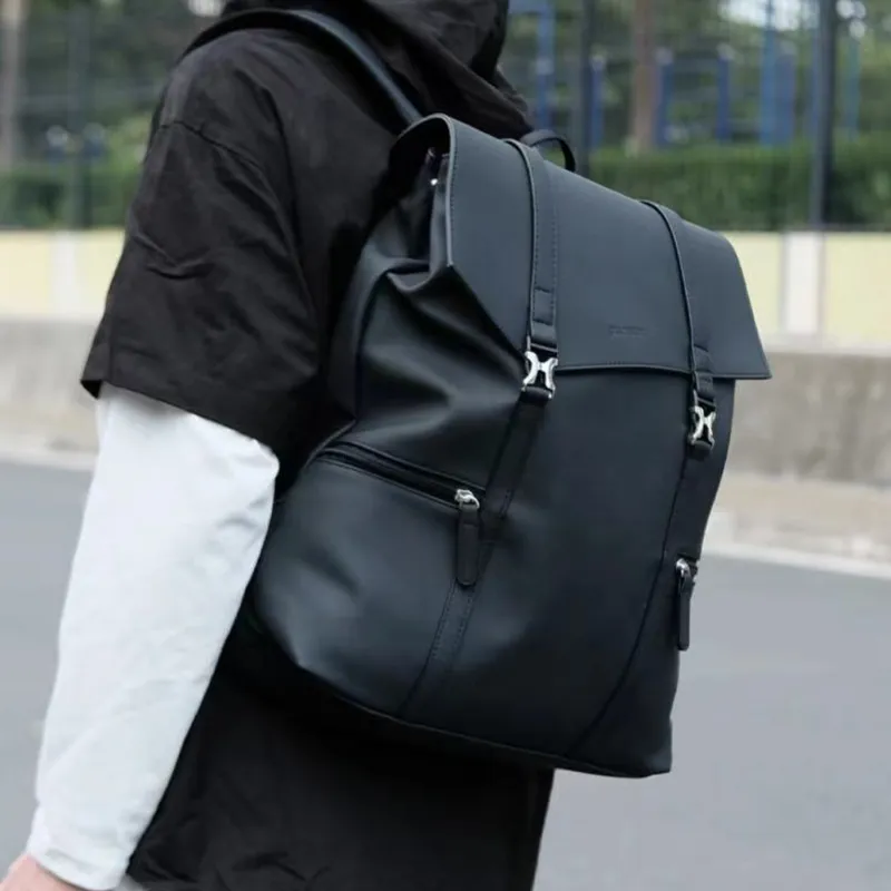 Slazenger PU Leather Patchwork Backpack Large Size Unisex Graphite Black-5