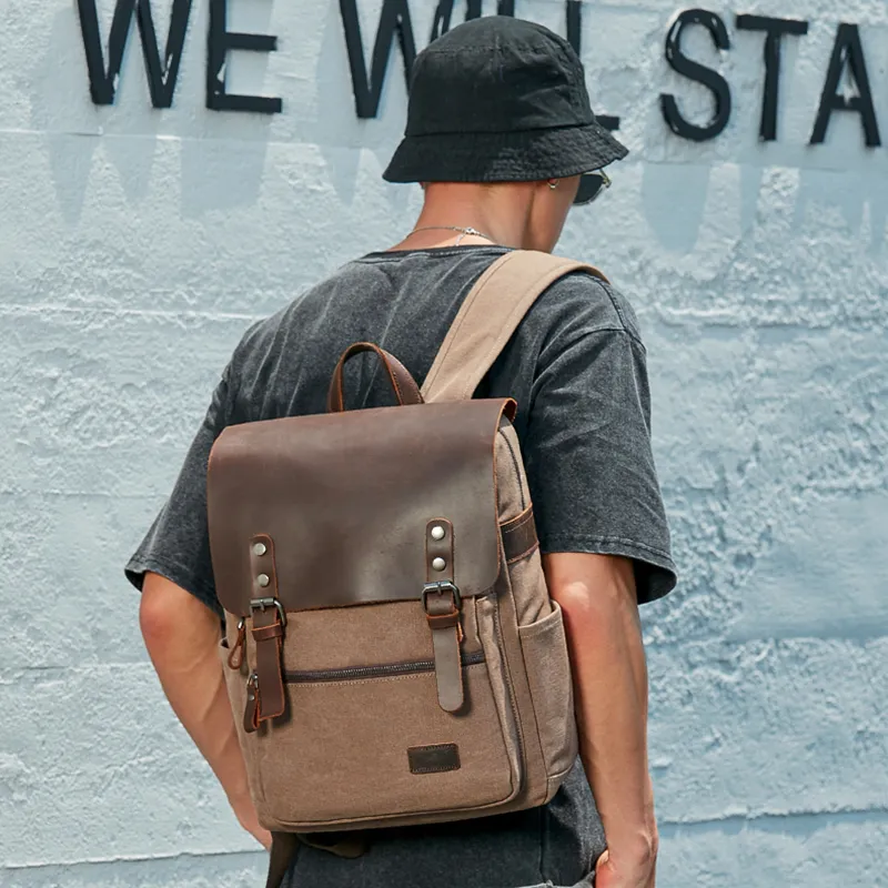 Slazenger Canvas With Top Grain Cow Leather Backpack Regular Unisex Multicolor-3
