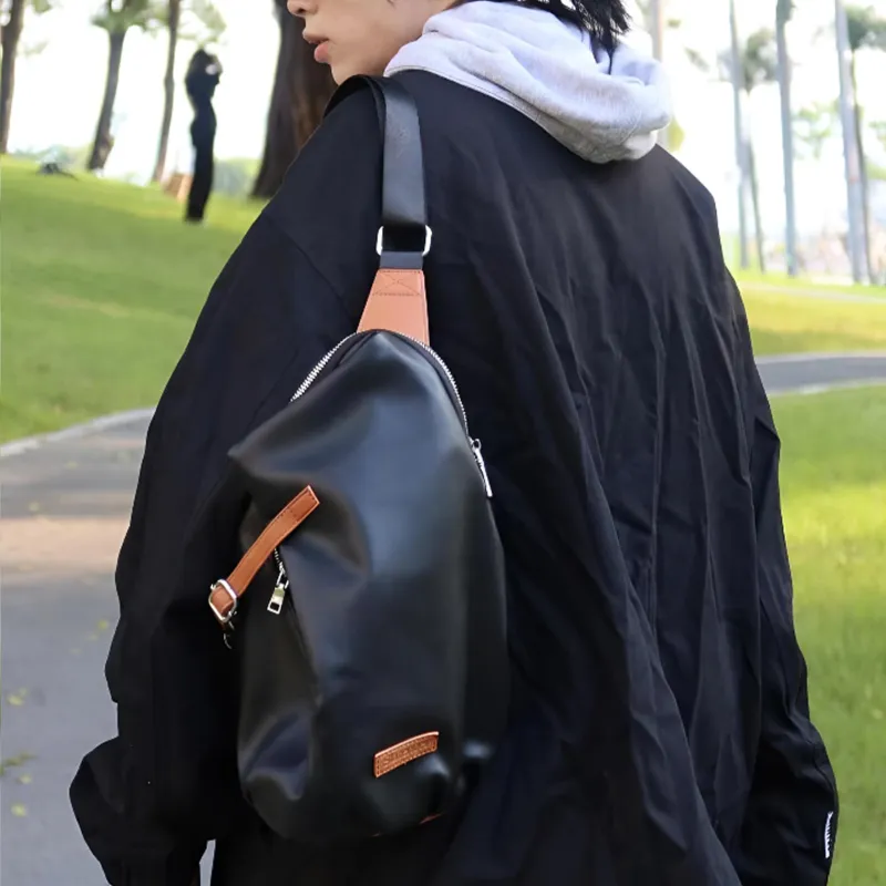 Slazenger PVC Saddle Bag One Shoulder Handbag Crossbody Bag Sling Bag Regular Unisex Black Brown Color-4