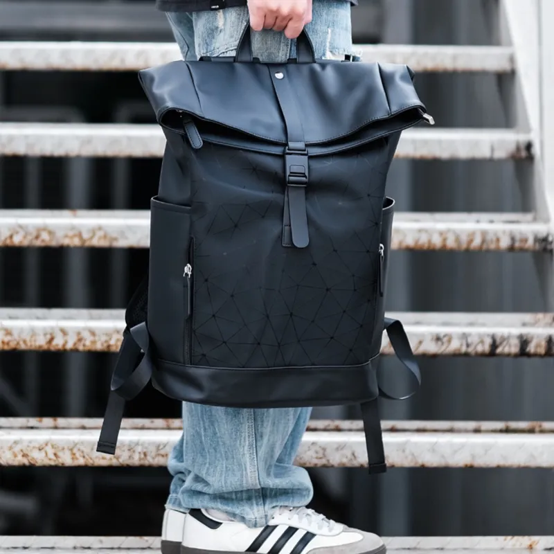 Slazenger PU Soft Leather Backpack Regular Unisex Black/Black With Hexagonal Pattern-5