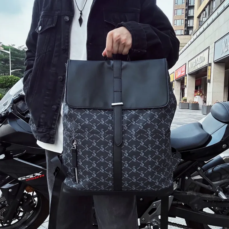 Slazenger Embossed Leather Backpack Regular Unisex Obsidian-5