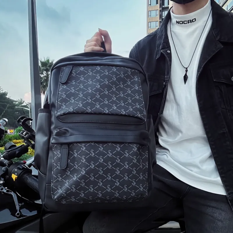 Slazenger Embossed Leather Backpack Regular Unisex Obsidian-6