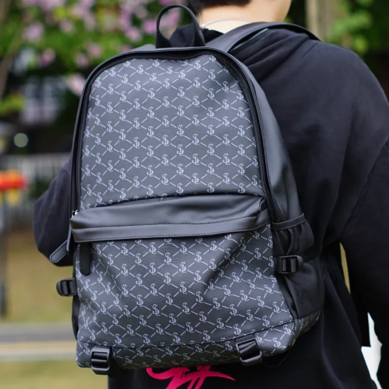 Slazenger Soft Leather Backpack Regular Men's Pattern Black-5