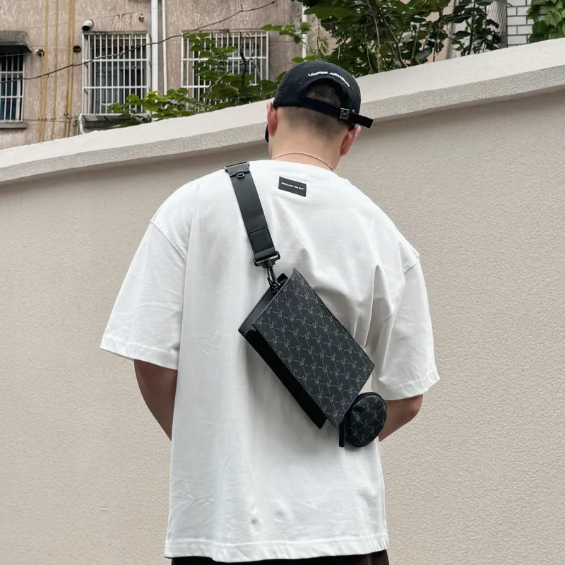 Slazenger PVC Camera Bag, Crossbody Bag Regular Unisex Black Gray Plaid-3