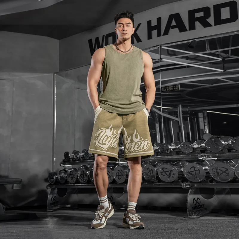 LUJIAMEN Sports Shorts Unisex Khaki-3