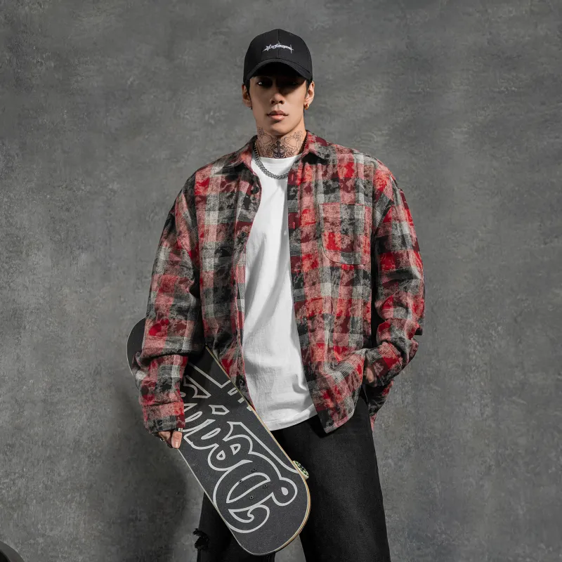 LUJIAMEN Shirt Spring And Fall Early Autumn Unisex Red-5