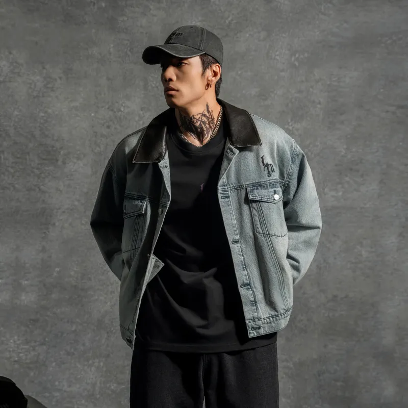 LUJIAMEN Denim Jacket Unisex Light Blue-7