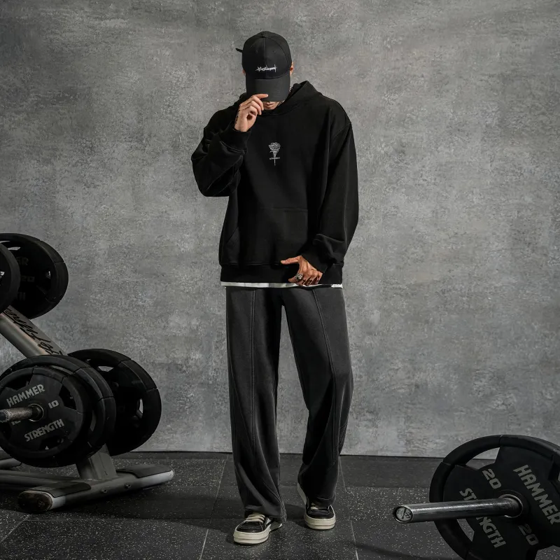 LUJIAMEN Knitted Sports Pants Unisex Washed Black-3