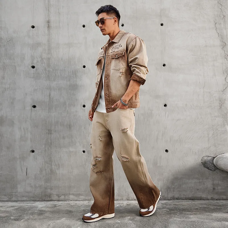 LUJIAMEN Denim Jacket Unisex Coffee-3