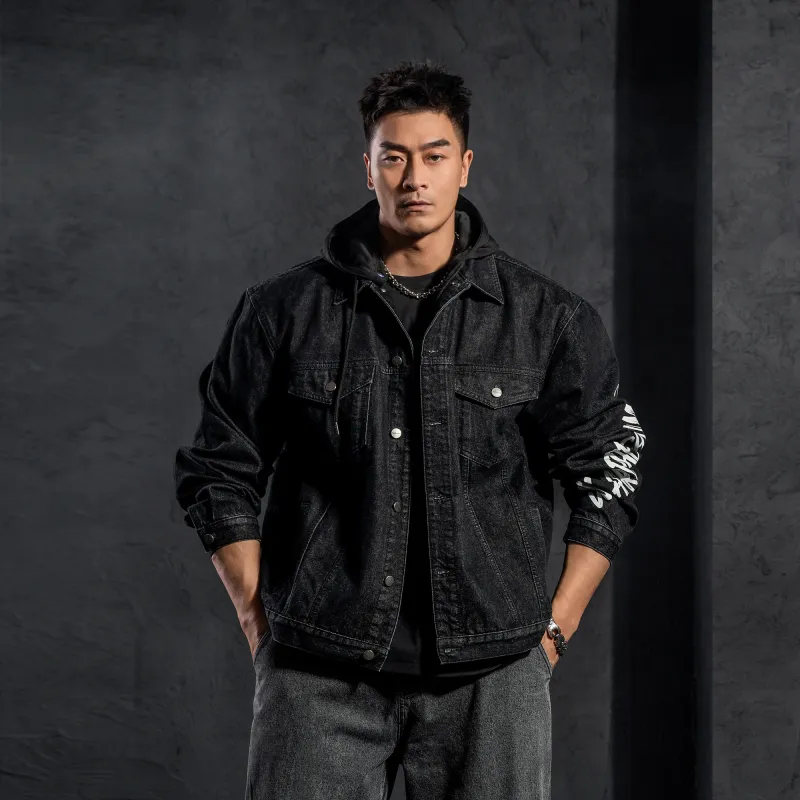 LUJIAMEN Denim Jacket Unisex Black-3