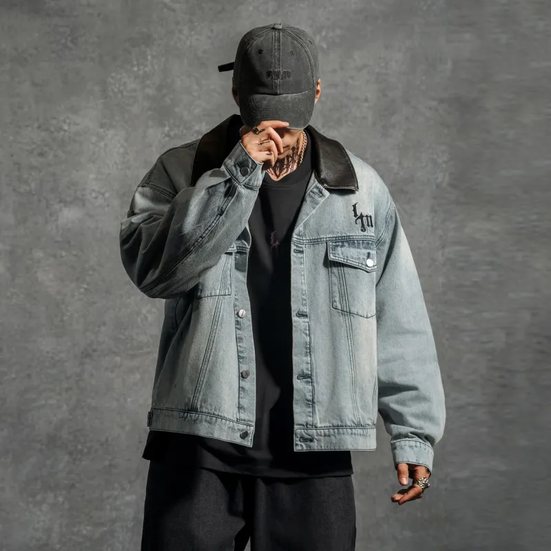 LUJIAMEN Denim Jacket Unisex Light Blue-8