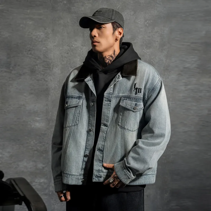 LUJIAMEN Denim Jacket Unisex Light Blue-5