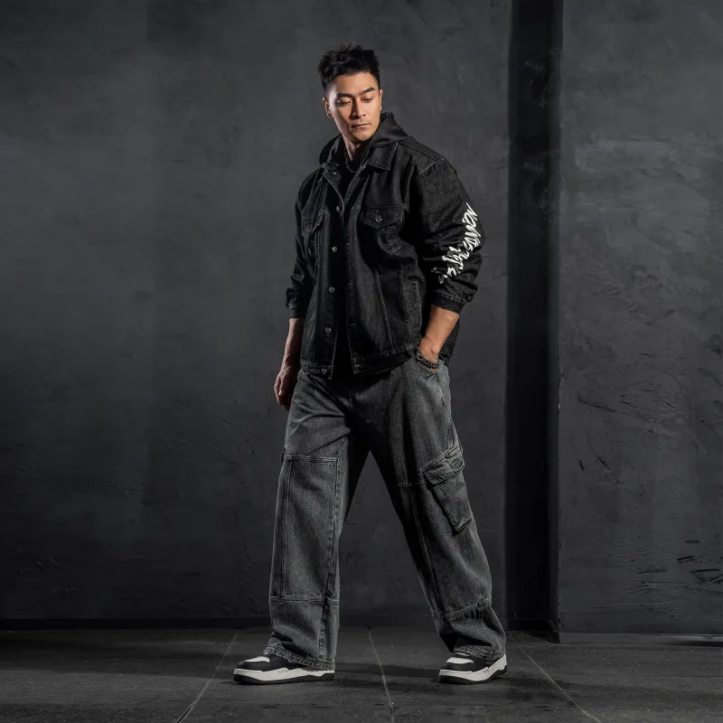 LUJIAMEN Denim Jacket Unisex Black-7
