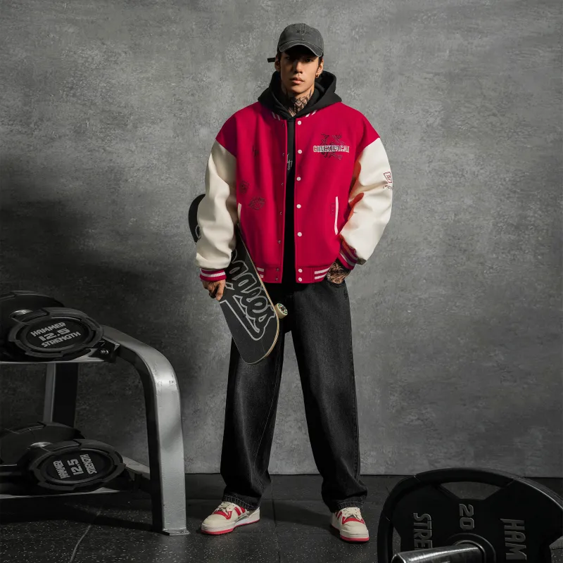 LUJIAMEN Baseball Jacket Unisex Red-6