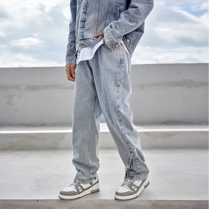 LUJIAMEN Jeans Unisex Gray Blue-4
