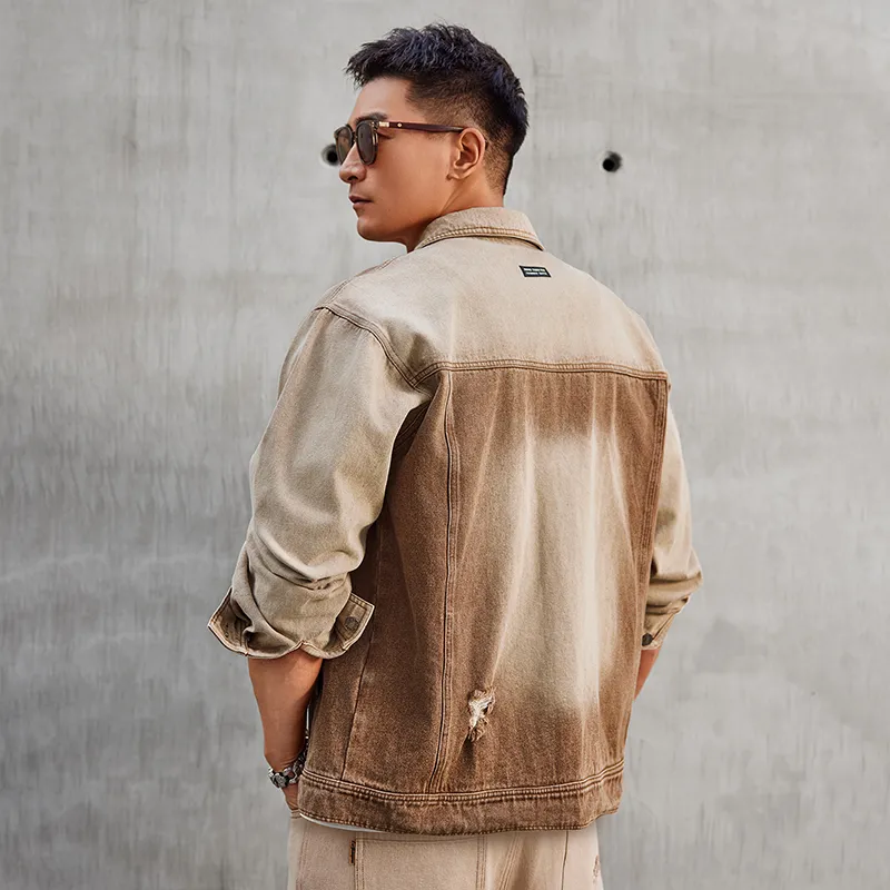 LUJIAMEN Denim Jacket Unisex Coffee-6