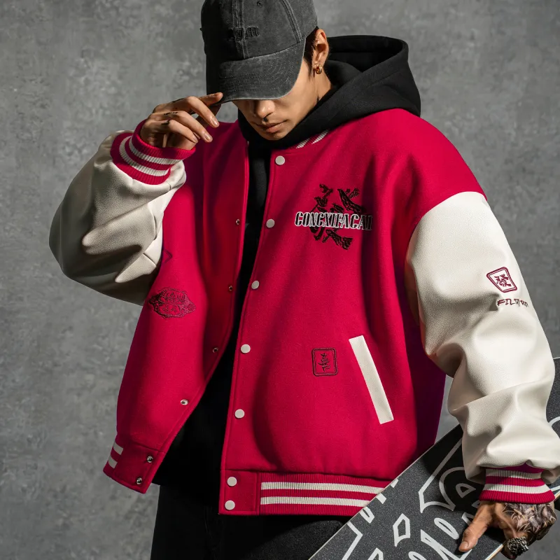 LUJIAMEN Baseball Jacket Unisex Red-3