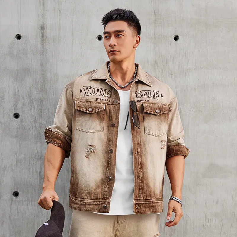 LUJIAMEN Denim Jacket Unisex Coffee-4