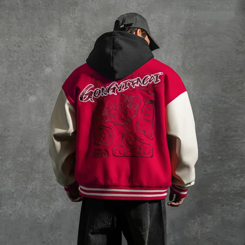 LUJIAMEN Baseball Jacket Unisex Red-2