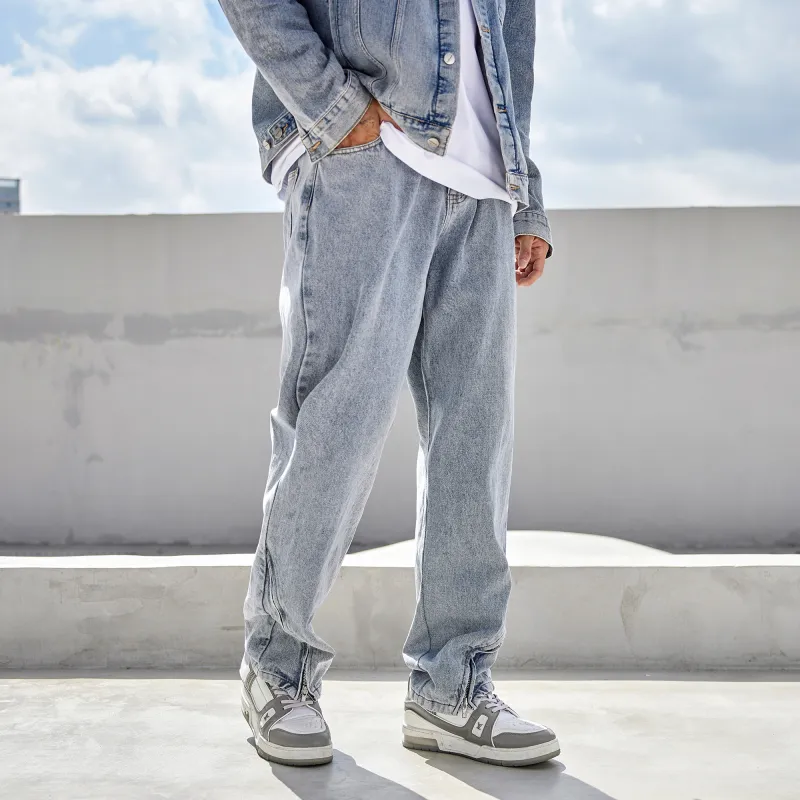 LUJIAMEN Jeans Unisex Gray Blue-3