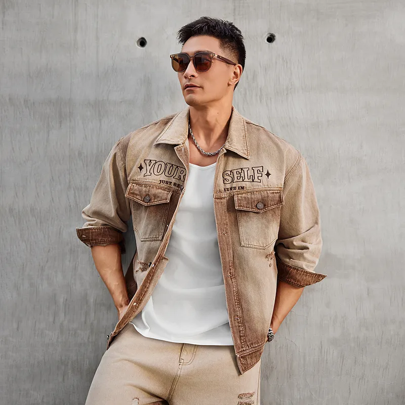 LUJIAMEN Denim Jacket Unisex Coffee-5