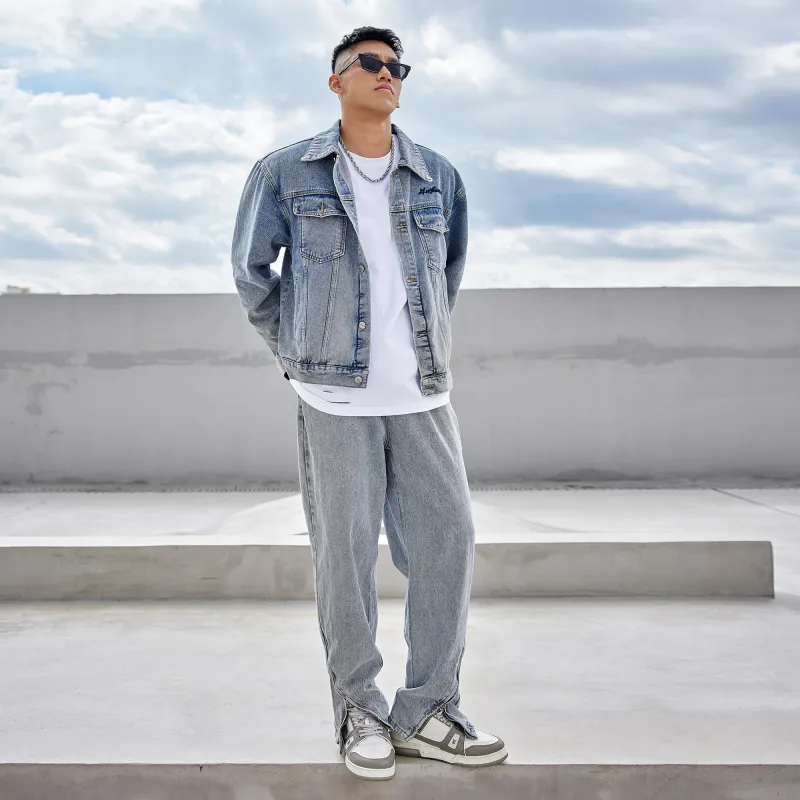LUJIAMEN Jeans Unisex Gray Blue-7