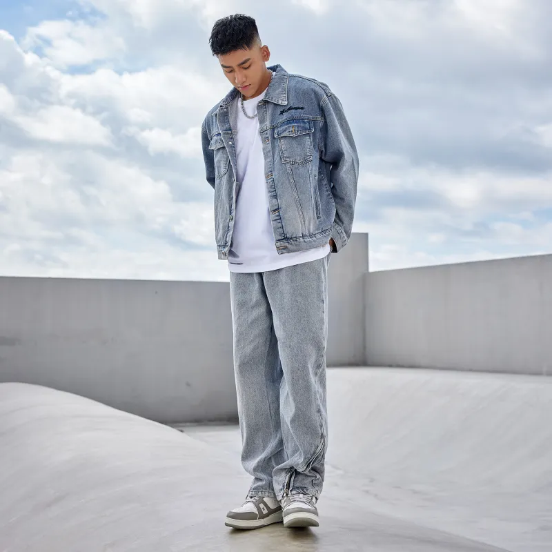 LUJIAMEN Jeans Unisex Gray Blue-5