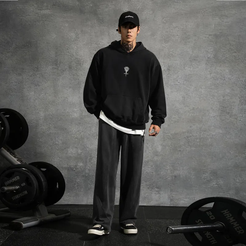 LUJIAMEN Knitted Sports Pants Unisex Washed Black-2